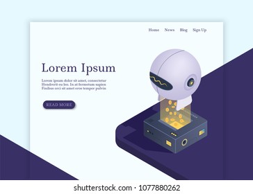 Blockchain technology. Cryptocurrency mining isometric composition. Landing page template. Vector illustration
