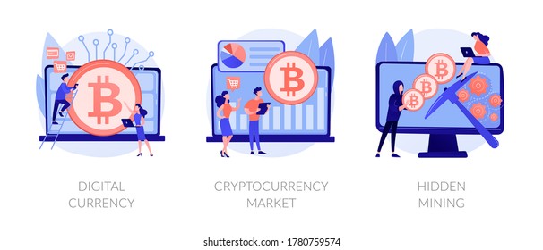 Blockchain technology. Cyber banking space procedures. Ecurrency transactions. Digital currency, cryptocurrency market, hidden mining metaphors. Vector isolated concept metaphor illustrations