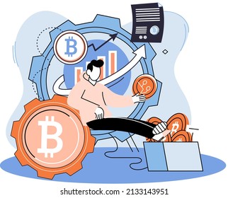 Blockchain technology. Cyber banking space procedures. Ecurrency transactions. Digital virtual money, cryptocurrency market. Crypto currency exchange and blockchain. Bitcoin mining, crypto business
