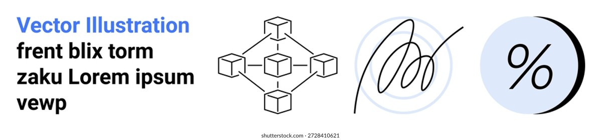 Tecnologia de cadeia de blocos, segurança de dados, finanças, autenticação, transações digitais, criptografia. Diagrama de cadeia de blocos, ícone de porcentagem do símbolo de assinatura. Tecnologia de cadeia de blocos e segurança de dados