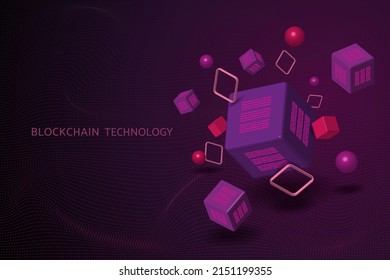 Blockchain technology and digital abstract background future technology. 3d isometric vector illustration