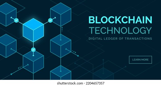 Blockchain Technology, Digital Ledger, NFT, Banner With Copy Space