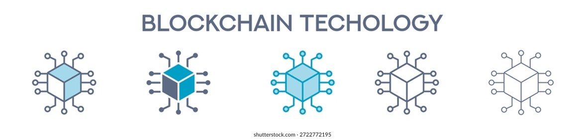 Blockchain Technology Element For Design Graphic - Multi Styles. Vector Illustration Of Two Colored And Black. Multiple Icons Designs Can Be Used For Mobile, Ui, Web
