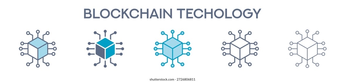 Elemento De Tecnologia Blockchain Para Design Gráfico - Vários Estilos. Ilustração Vetorial De Duas Cores E Preto. Vários Designs De Ícones Podem Ser Usados Para Celular, Interface Do Usuário, Web