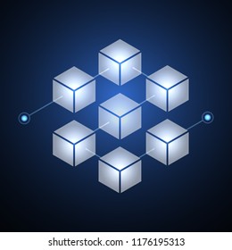 Blockchain technology fintech cryptocurrency block chain server abstract background. Linked block contain cryptography hash and transaction data. New futuristic system technology. Vector illustration.