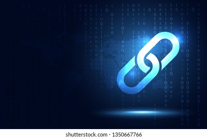 Blockchain technology fintech cryptocurrency block chain server abstract background. Link block contain cryptography hash and transaction data. New futuristic system technology sign and symbol vector