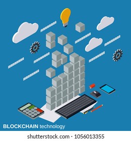 Blockchain technology flat 3d isometric vector concept illustration