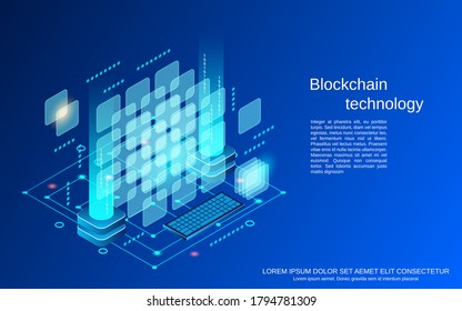 Blockchain Technology flach 3D isometrische Vektorgrafik