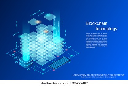 Blockchain technology flat 3d isometric vector concept illustration