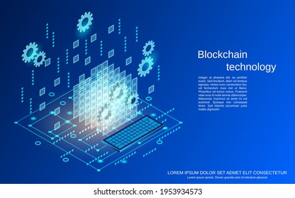 Blockchain technology flat 3d isometric vector concept illustration