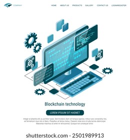 Blockchain technology flat 3d isometric vector concept illustration