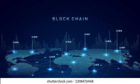 Blockchain technology with global connection concept  suitable for financial investment or crypto currency trends business idea and all art work design - Vector