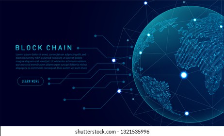 Blockchain Technology With Global Connection Concept  Suitable For Financial Investment Or Crypto Currency Trends Business Idea And All Art Work Design - Vector