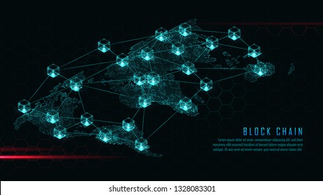 Blockchain technology with global connection concept suitable for financial investment or crypto currency trends business idea and all art work design - Vector