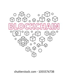 Blockchain technology heart. I love Block chain vector concept symbol or illustration made with outline blockchain concept icon