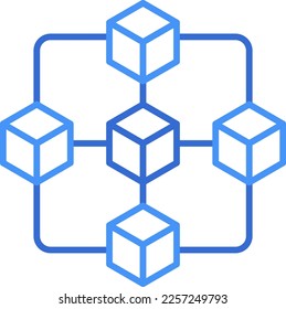 Symbol der Blockchain Technologie mit blauem Duoton-Stil. Computing, Diagramm, Download, Datei, Ordner, Grafik, Laptop . Vektorgrafik