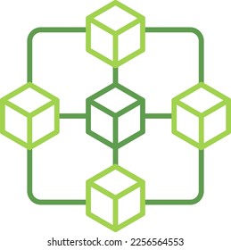 Blockchain technology icon with green duotone style. Computing, diagram, download, file, folder, graph, laptop . Vector illustration