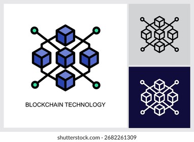 Ícone da tecnologia Blockchain Ilustração do vetor de múltiplos estilos