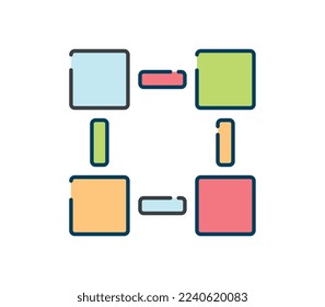 Blockchain technology icon. Multicolor code visualization, cyberspace and digital world. Sticker for social networks and messengers. Geometric shapes and structure. Cartoon flat vector illustration