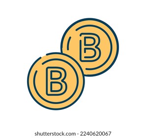 Blockchain technology icon. Poster or banner for website. Earnings on Internet and cryptocurrency mining. Gold coins, passive income. Interface for programs. Cartoon flat vector illustration