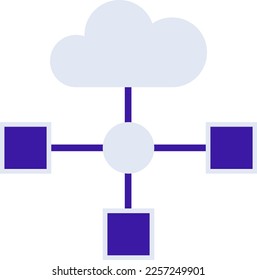 Icono de tecnología Blockchain con estilo duotónico morado y anaranjado. Computación, diagrama, descarga, archivo, carpeta, gráfico, laptop. Ilustración del vector