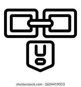 Blockchain technology icon representing secure connection with shield icon