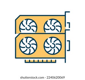 Blockchain technology icon. Two yellow video cards, parts for computer. Modern technologies and digital world. Cryptocurrency mining equipment, microprocessors. Cartoon flat vector illustration