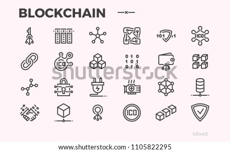 Blockchain technology icons. Cryptography, crypto currency and other symbols. Not editable line.