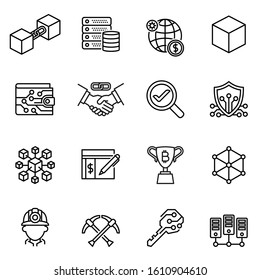 Blockchain technology icons set with white background. Thin line style stock vector.