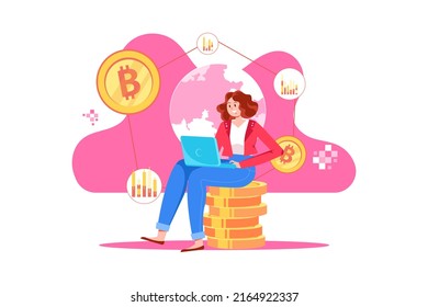 Tecnología Blockchain Concepto de ilustración. Ilustración plana aislada en fondo blanco