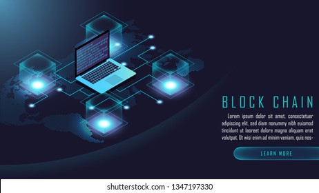blockchain technology isometric composition suitable for future technology banner or or cover. Isometric vector illustration