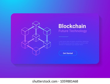 Blockchain Technology Isometric flat vector illustration concept. Hi tech Block chain data structure visualization.