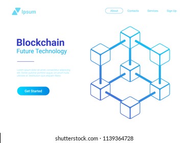 Blockchain Technology Isometric flat vector illustration concept. Hi tech Block chain data structure visualization.