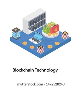 Blockchain technology isometric illustration design