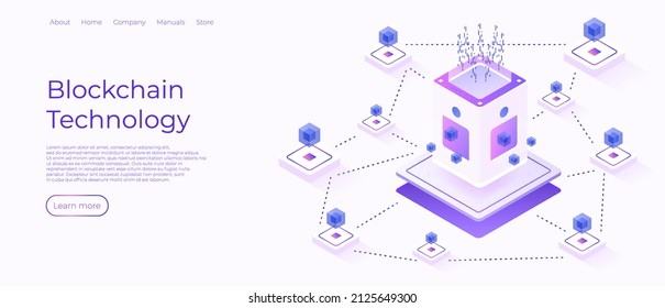 Isoometrische Darstellung der Blockchain-Technologie. Hosting-Server isometrische Vektorgrafik. Computerspeicher- oder -zuchtstation. Datenserverkonzept