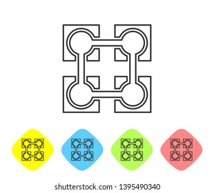 Blockchain technology line icon on white background. Cryptocurrency data sign. Abstract geometric block chain network technology business. Set icon in color rhombus buttons. Vector Illustration