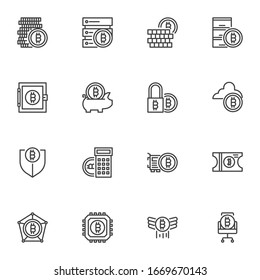 Blockchain Technology line icons set. linear style symbols collection, Bitcoin cryptocurrency mining outline signs pack. vector graphics. Set includes icons as digital money cloud storage, secure pay