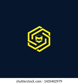 Blockchain technology logo icon template. M cryptocurrency and bitcoin logotype illustration. Clean creative minimal monochrome crypto symbol