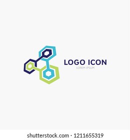 Blockchain technology logo template concept illustration. Digital crypto currency creative icon. Abstract geometric business sign. Graphic design element