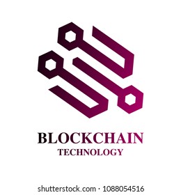 Blockchain technology logo. Blockchain vector colorful line icon or logo element. EPS 10