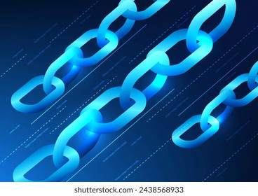 Blockchain technology A long chain connected together. with number code Shows data storage technology that are linked together into a network through computer encryption which stores secure data