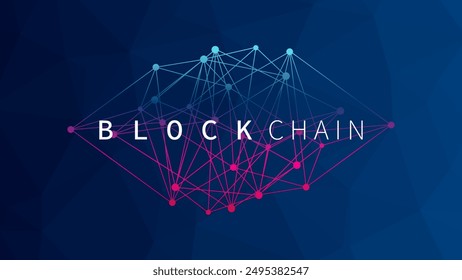 Tecnología Blockchain. Fondo de Vector bajo poli. Abstractas triángulo azul rosa degradado patrón de red. Descentralización. Elemento Design