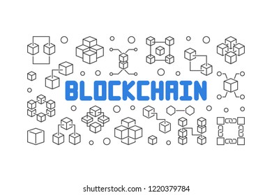 Blockchain technology minimal outline banner. Vector illustration in thin line style