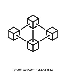 Blockchain technology modern icon, line style. Blockchain is the technology that underlies digital or crypto currencies such as Bitcoin. Vector illustration. Design on white background. EPS 10