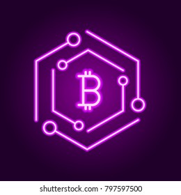 Blockchain technology modern icon. Vector block chain symbol or logo element in neon line style