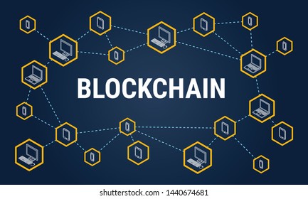 Blockchain Technology Network Concept Connecting Between Many Devices - Vector Illustration