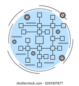 Blockchain technology, network, data processing vector concept illustration