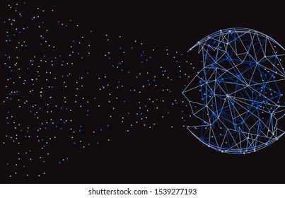 Blockchain technology network isolated on black background. World globe blockchain technology background connect dots and lines. Abstract concept. Digital network technology, vector illustration