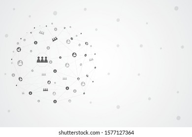 Blockchain technology network isolated on gray background. World globe blockchain technology background connect dots and lines. Abstract concept. Digital network technology, vector illustration