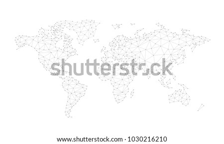 Blockchain technology network polygon world map isolated on white background. Network, fintech business, e-commerce, bitcoin trading and global cryptocurrency blockchain business banner concept vector